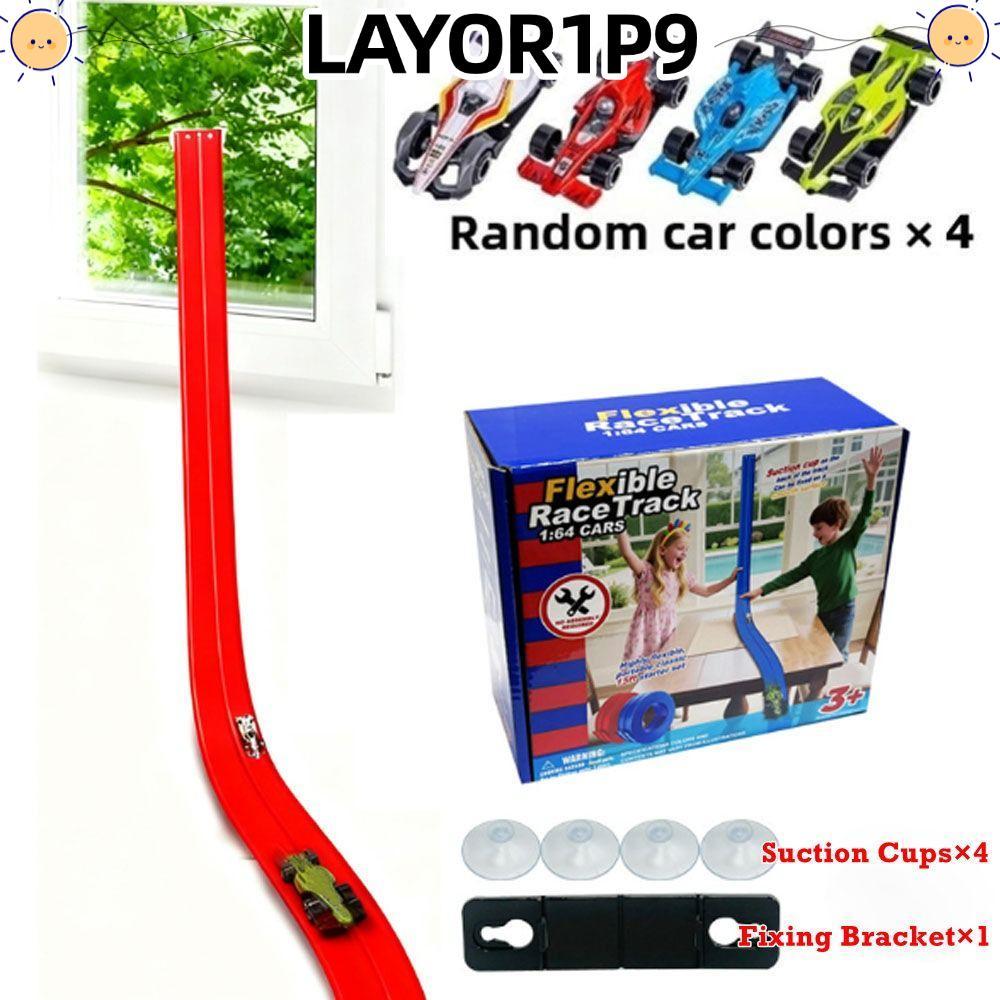 LAYOR1P9 ยืดหยุ่น Race Track ของเล่น,ประกอบพร้อมถ้วยดูด Racing Track รถของเล่น, DIY แบบพกพาสีฟ้าสี G
