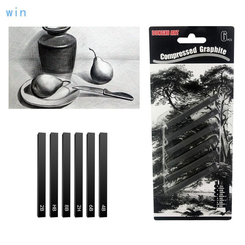 Win 6 ชิ้น Sketching Shading Sticks HB 2B 4B 6B 8B 2H DIY Drawing Art สําหรับศิลปิน