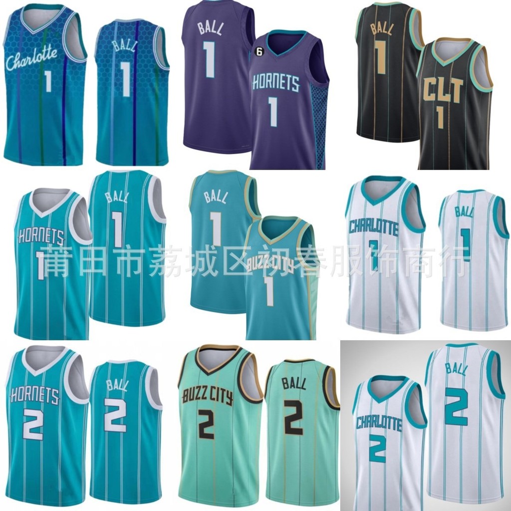 จัดส่งในวันเดียวกัน!!Charlotte Hornets Hornets/1 Bauer City Edition ชุดบาสเก็ตบอลเสื้อบอล