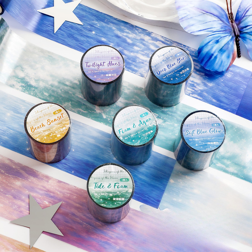 Journamm 50 มม.* 2 M PET เทปสติกเกอร์ Ocean Wave Theme Vintage น้ํารูปแบบภูมิทัศน์ PET เทป Creative DIY วารสารวัสดุ Collage เทปตกแต่งสติกเกอร์