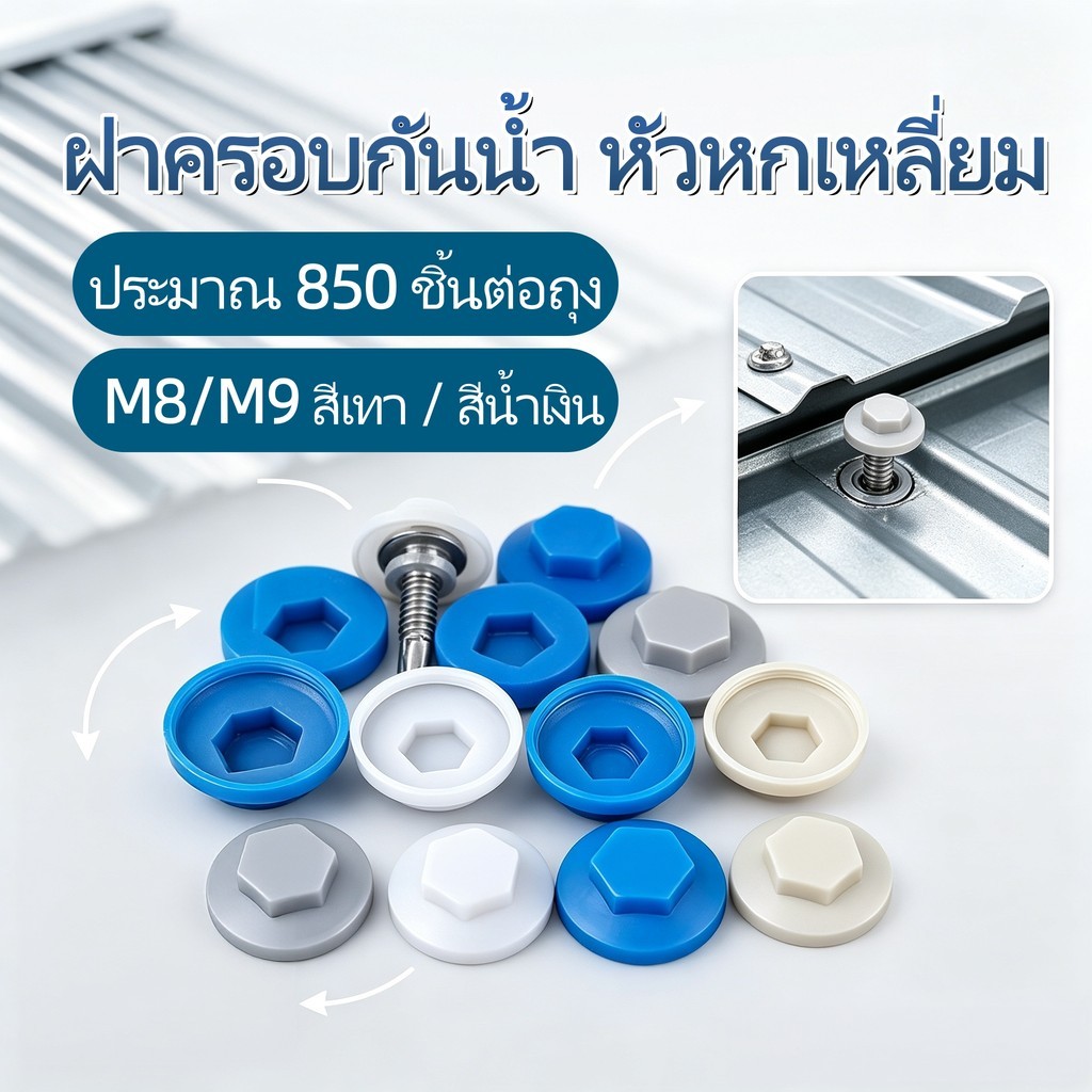 หมวกประกบป้องกันหัวสกรูพลาสติก ป้องกันน้ำ สำหรับสกรูเจาะหาง M8 M9 ใช้กับหลังคากระเบื้องเรซิน