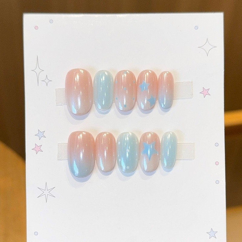 Qian Traditional [Ocean Star Candy] ins Simple Ocean Nail Polka Dot Handmade Wear Nail แพทช์เล็บเล็บ