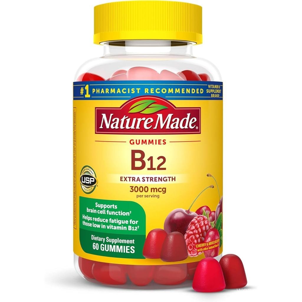 Nature Made Extra Strength วิตามิน B12 Gummies 3000 mcg ต่อเสิร์ฟ, B12 วิตามินสําหรับพอร์ตการเผาผลาญพลังงาน, วิตามินกัมมี่ 60 วัน ply