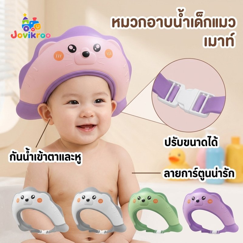 หมวกอาบน้ําเด็กปรับกันน้ําแชมพูโล่ปีกกว้างนุ่มสบายการ์ตูนมงกุฎ
