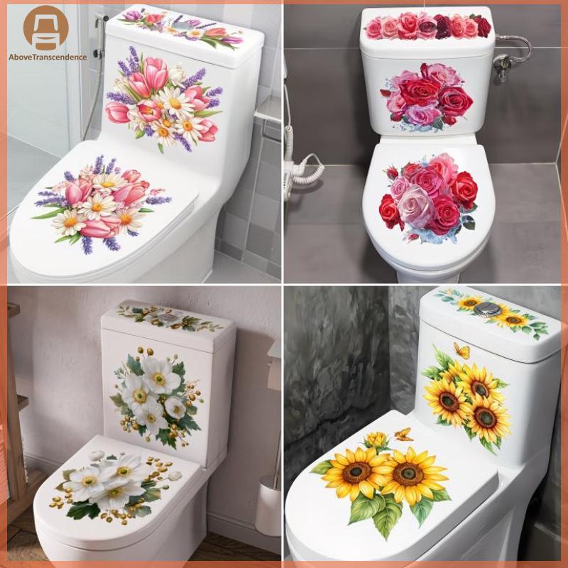 ABOVE ห้องน้ําดอกไม้ Stier กันน้ํา Oil-Proof Self-Adhesive ห้องน้ําห้องน้ําฝาชักโครกตกแต่งรูปลอกสําหรับสาธารณะ Restroom TH