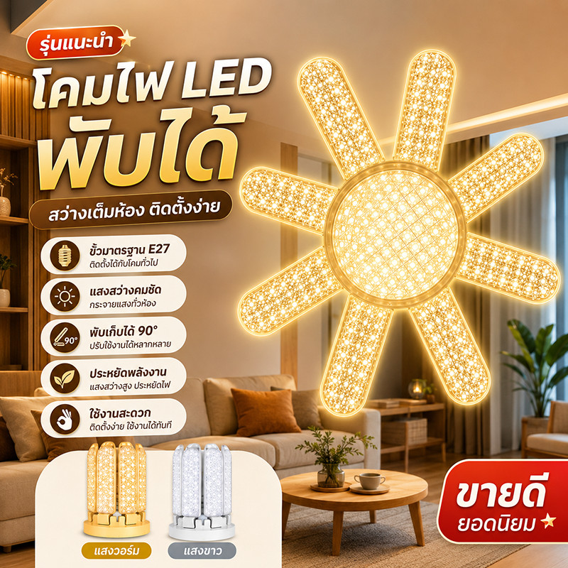 ขายถูก หลอดไฟ LED Bulb หลอดไฟไดมอนด์ ไฟตลาด ทรงใบพัด ไฟร้านอาหาร ไฟตลาดนัด E27ซุปเปอร์สว่าง ใช้งานสะดวก พับเก็บได้