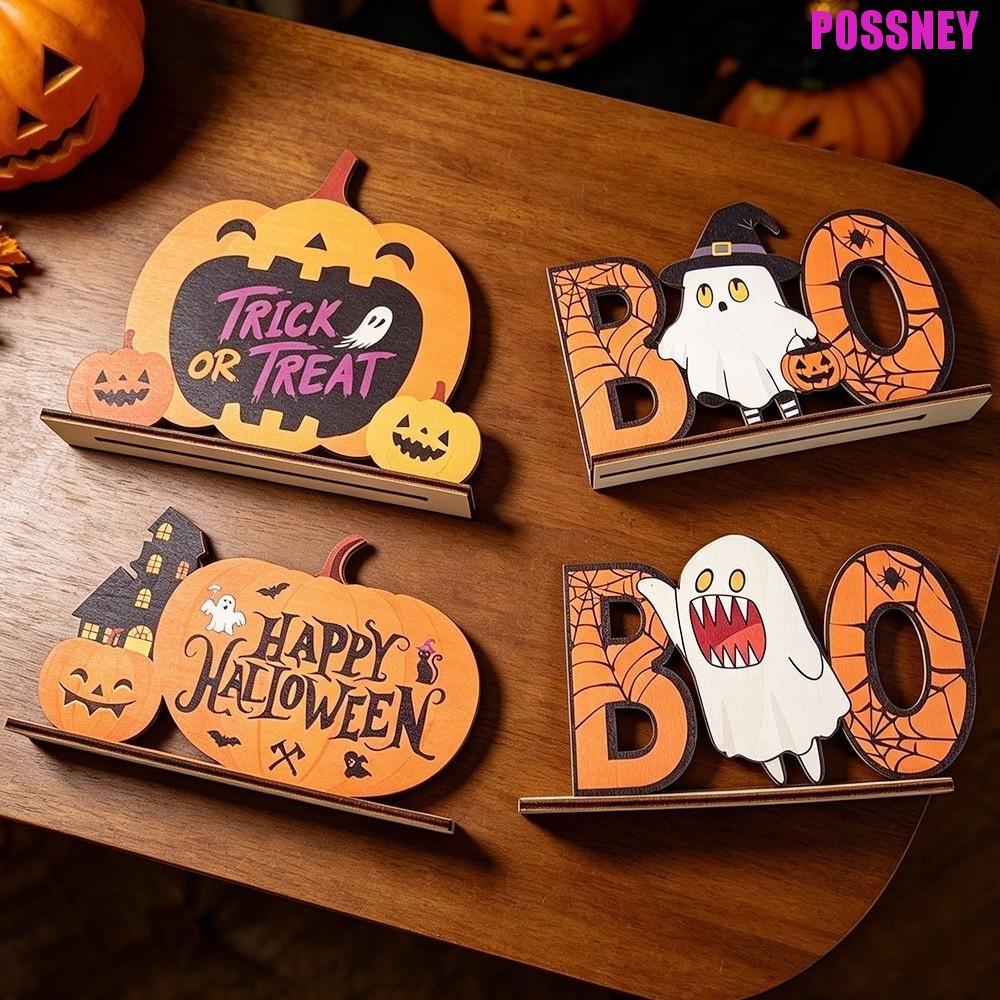 POSSNEY ฮาโลวีนฟักทองตุ๊กตา,ผีการ์ตูนฟักทองเครื่องประดับไม้,ชนบทฐานมั่นคง Pastoral Display Decor ฟักทองตารางเครื่องประดับ Home Party