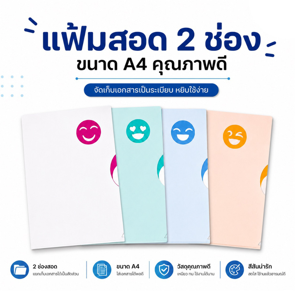 [ 12 ชิ้น ] แฟ้มซองพลาสติก ขนาด A4 12 ชิ้น เลือกสีได้