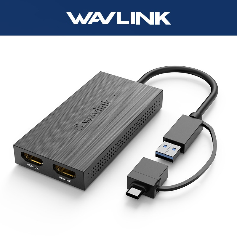 Wavlink USB3.0 to HDMI Dual 2K HDMI 2-in-1 Converter USB C Interface Adapter เหมาะสำหรับพีซีและแล็ปท