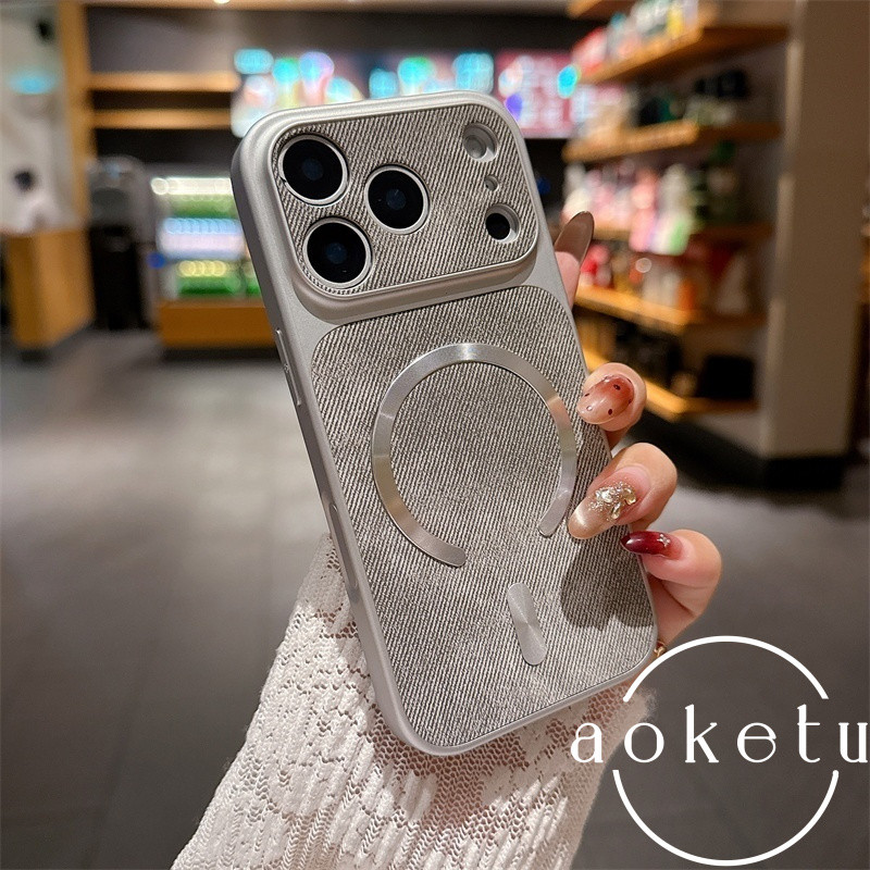 หรูหราพรีเมี่ยมสีเทาผ้ายีนส์ลายหน้าต่างขนาดใหญ่พร้อมเคสโทรศัพท์แม่เหล็กทันที17เหมาะสําหรับ ไอโฟน 11 12 13 14 15 16 17 มือโปร สูงสุด รวมทุกอย่างเคสกันล