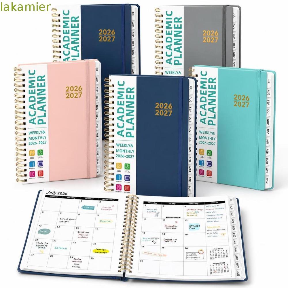 LAKAMMY Calendar Planner, A5 Spiral Binding Acacation Planner Book, แบบพกพารายเดือน/รายสัปดาห์พร้อม 