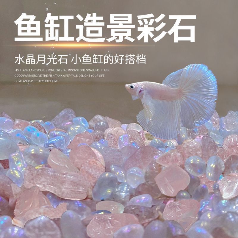 月光石鱼缸造景铺底石小型水族斗鱼孔雀鱼观赏鱼水晶底砂碎石装饰8/6 Moonstone fish tank landscaping substrate stone for small aquarium