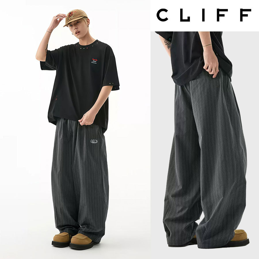 CLIFF กางเกงขายาวผู้ชายทรงตรง ผ้านุ่มไม่รัดตัว ดีไซน์วินเทจอเมริกัน สไตล์กลางชายหญิง ใส่ประจำวันไปทำงานได้