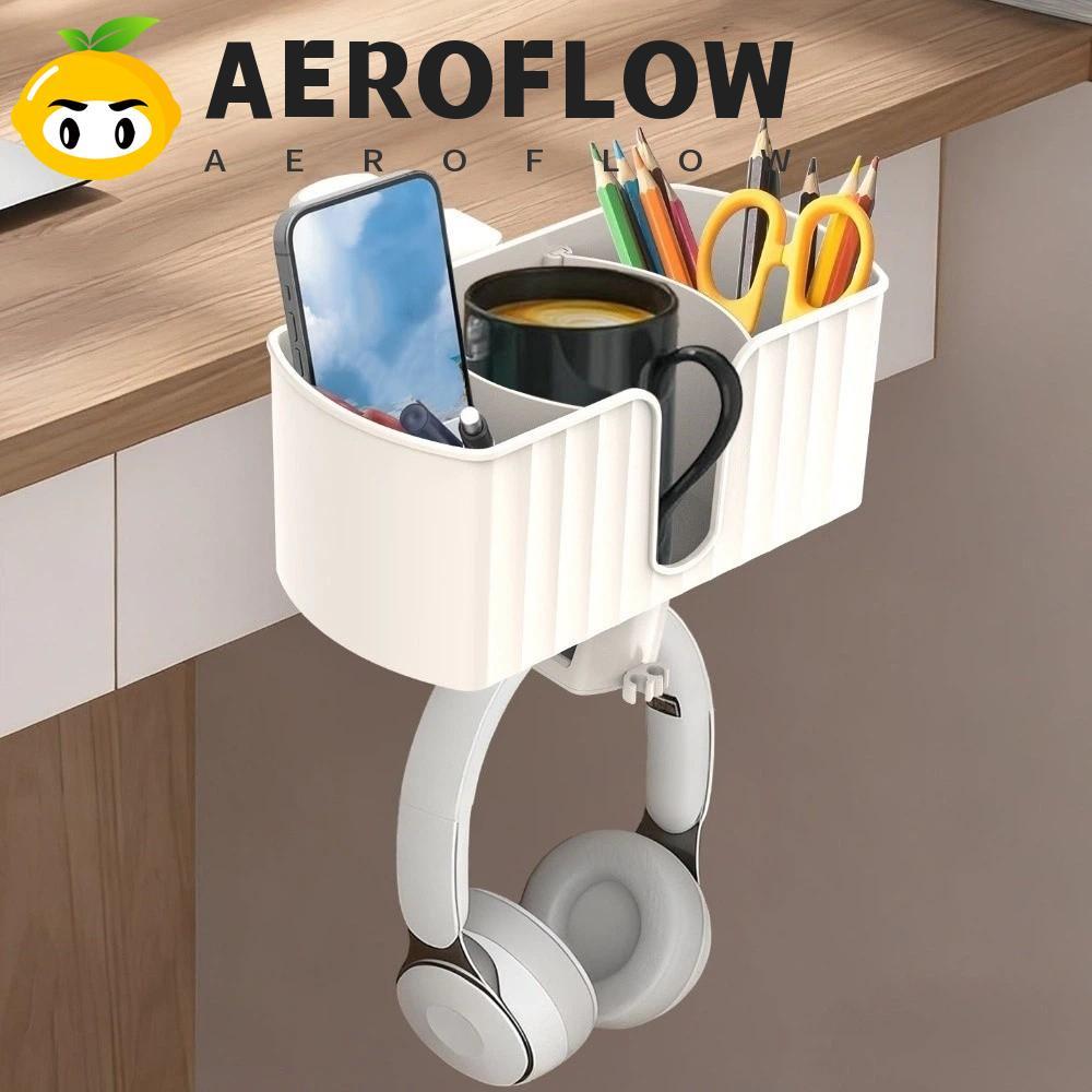 AEROFLOW ที่วางแก้วปากกาแบบหนีบ, พลาสติกแบบถอดได้ 4 in 1 โต๊ะที่แขวนหูฟัง, สากลพร้อมรูลวด 2 รู, อุปกรณ์จัดเก็บโต๊ะประหยัดพื้นที่