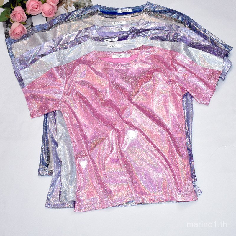เสื้อเชิ้ตฐานบางยอดนิยมสไตล์เกาหลีเลื่อมเงาเสื้อยืดแขนสั้นทรงหลวมสําหรับผู้หญิงเสื้อยืดไซส์ใหญ่อินเทรนด์สําหรับนักเรียน87