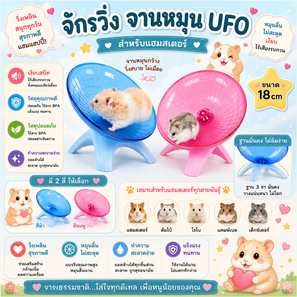Crazy pet shop จานหมุน Carno 18 cm หรือจักรสำหรับสัตว์เลี้ยงหนูแฮมสเตอร์