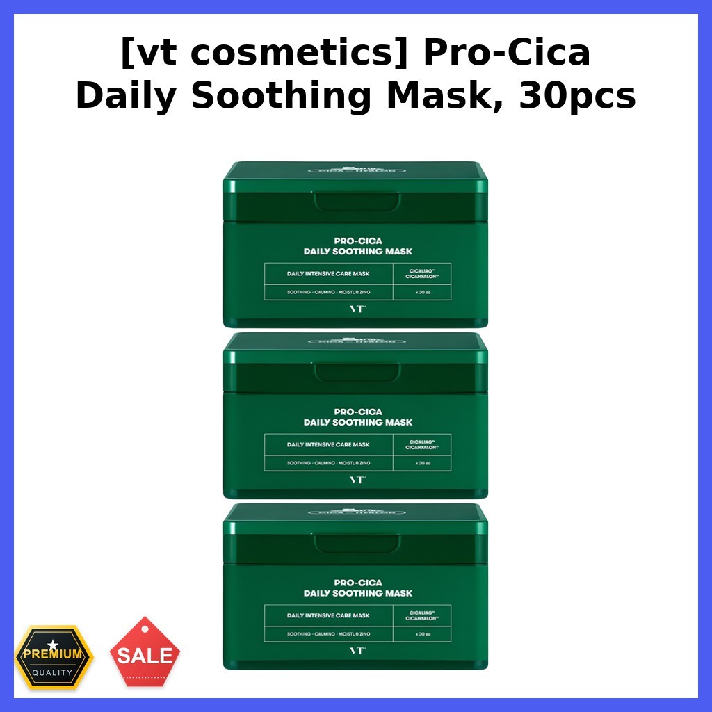 VT COSMETICS [vt เครื่องสําอาง] Pro-Cica Daily Soothing Mask, 30pcs / Korean Face Mask / Moisture Bo