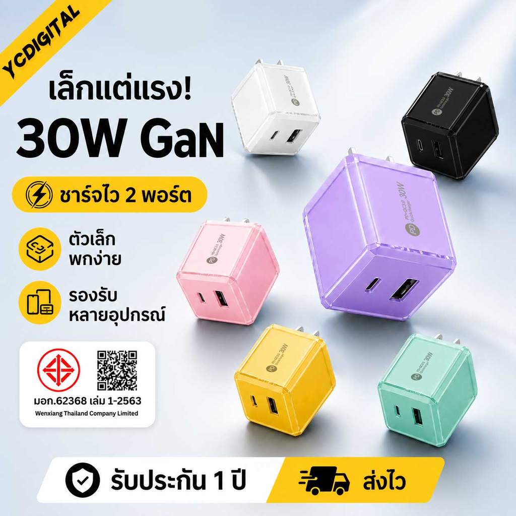 ที่ชาร์จเร็ว GaN 30W PD 1USB + 1Type-c เครื่องชาร์จเร็ว ชาร์จพร้อมกัน 2 พอร์ต ขนาดเล็ก พกพาสะดวก