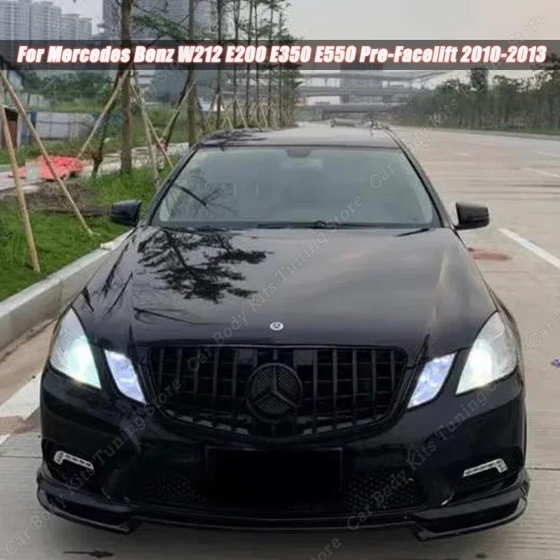 K5V6 สีดําเงารถด้านหน้า Grille Hood กันชนย่างสําหรับ Mercedes Benz W212 E200 E350 E550 Pre Facelift 