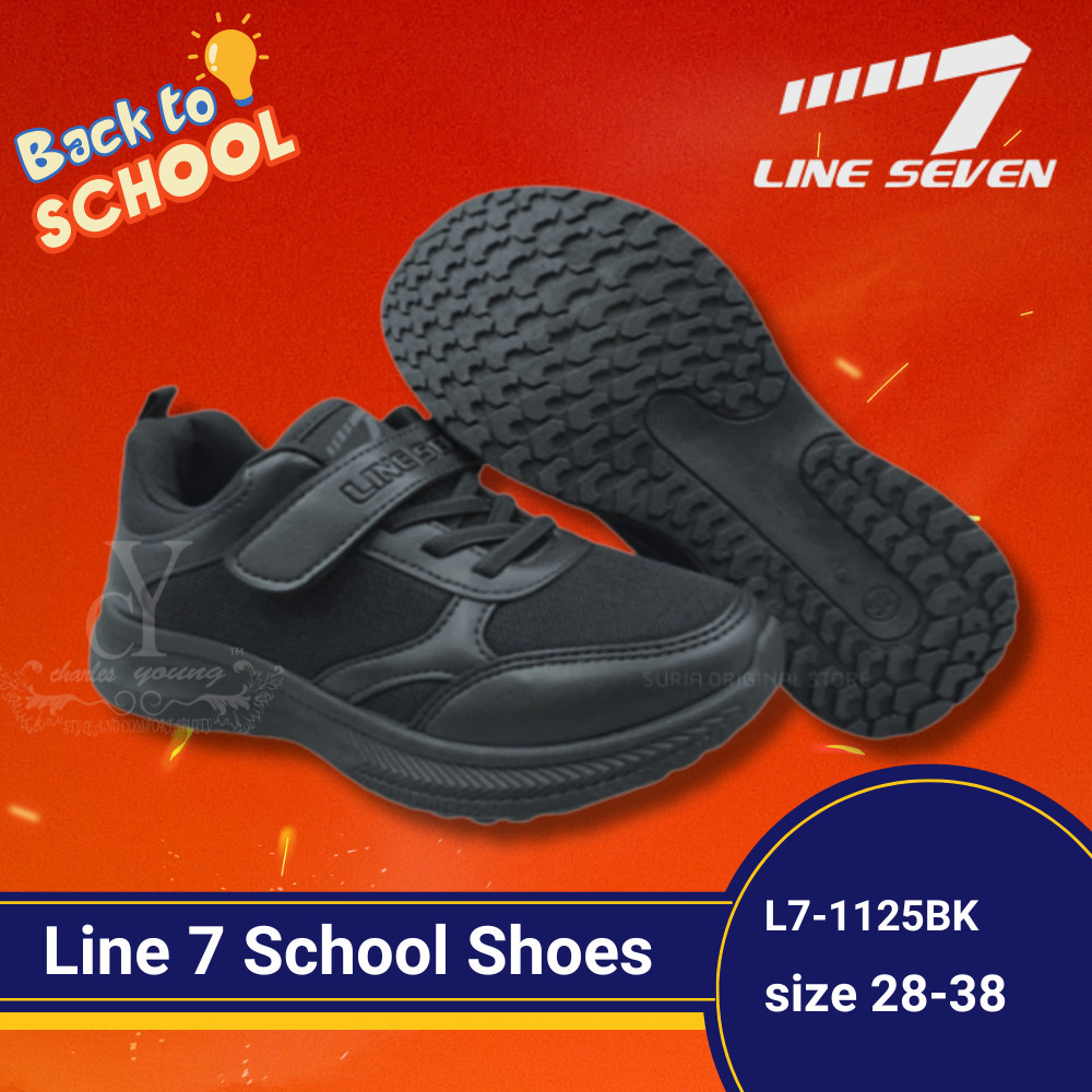 LINE 7 1125BK Design Lace + Strap Black Shoe Kasut Sekolah LINE 7 Hitam / Kasut Sekolah Hitam 1125BK