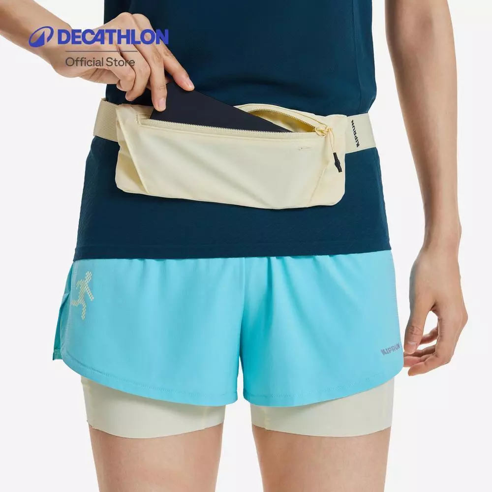 Decathlon Running Belt With 2-Compartment Pockets กระเป๋าคาดเอววิ่ง Kiprun ใส่สมาร์ทโฟนได้ รุ่น Basic 2 - Yellow