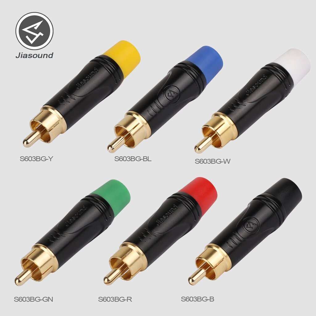 (มีตัวเลือก) [PJ] Jiasound S603BG ปลั๊ก RCA หัวชุบทองท้ายยาง สำหรับเข้าสาย 6mm