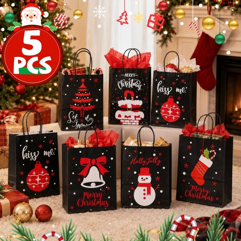 Classic Christmas Bell Prints Holiday Gift Bag Party Decor - Biscuit Packing Present Pouch Christmas