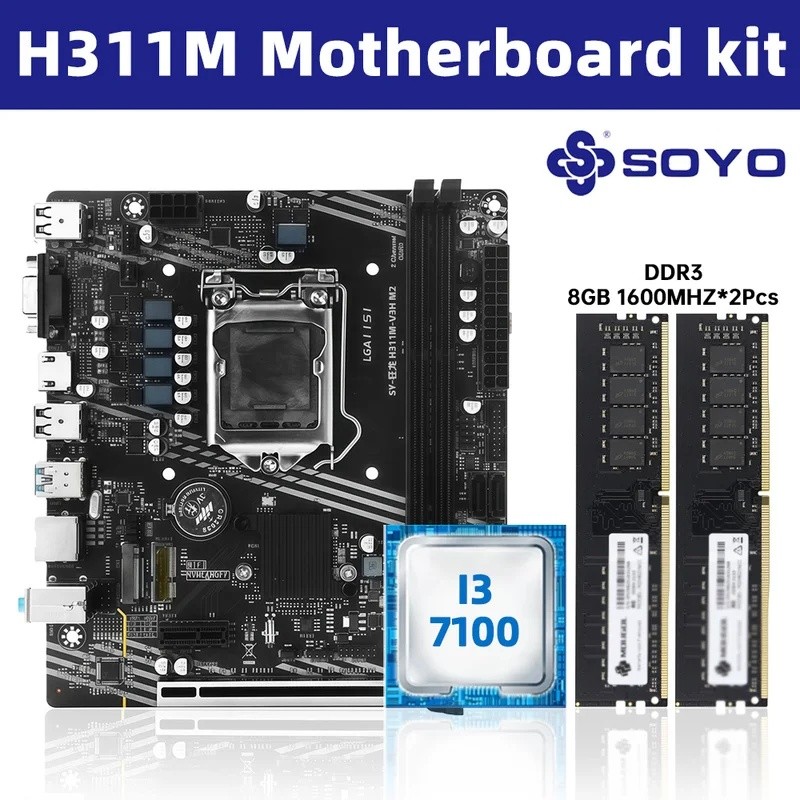 SOYO H311M เมนบอร์ดเกม i3 7100 CPU 16G (8G * 2) RAM หน่วยความจํา TPM2.0 คอมพิวเตอร์ Combo ชุดเดสก์ท็