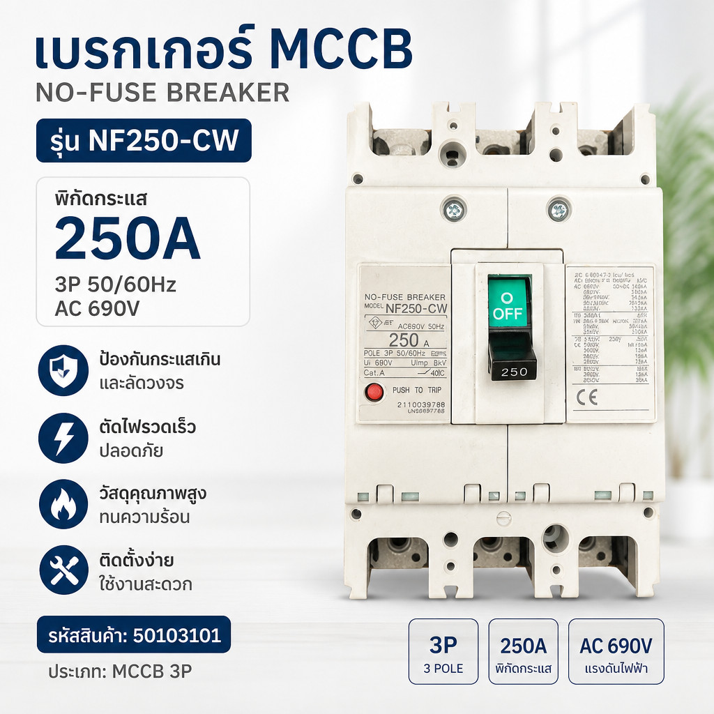 Nf-250 3p. 250a.เบรกเกอร์ Molded Case Circuit Breaker (MCCB) รุ่น PNC NF250-CW 3P 250A  พร้อมส่งจากก