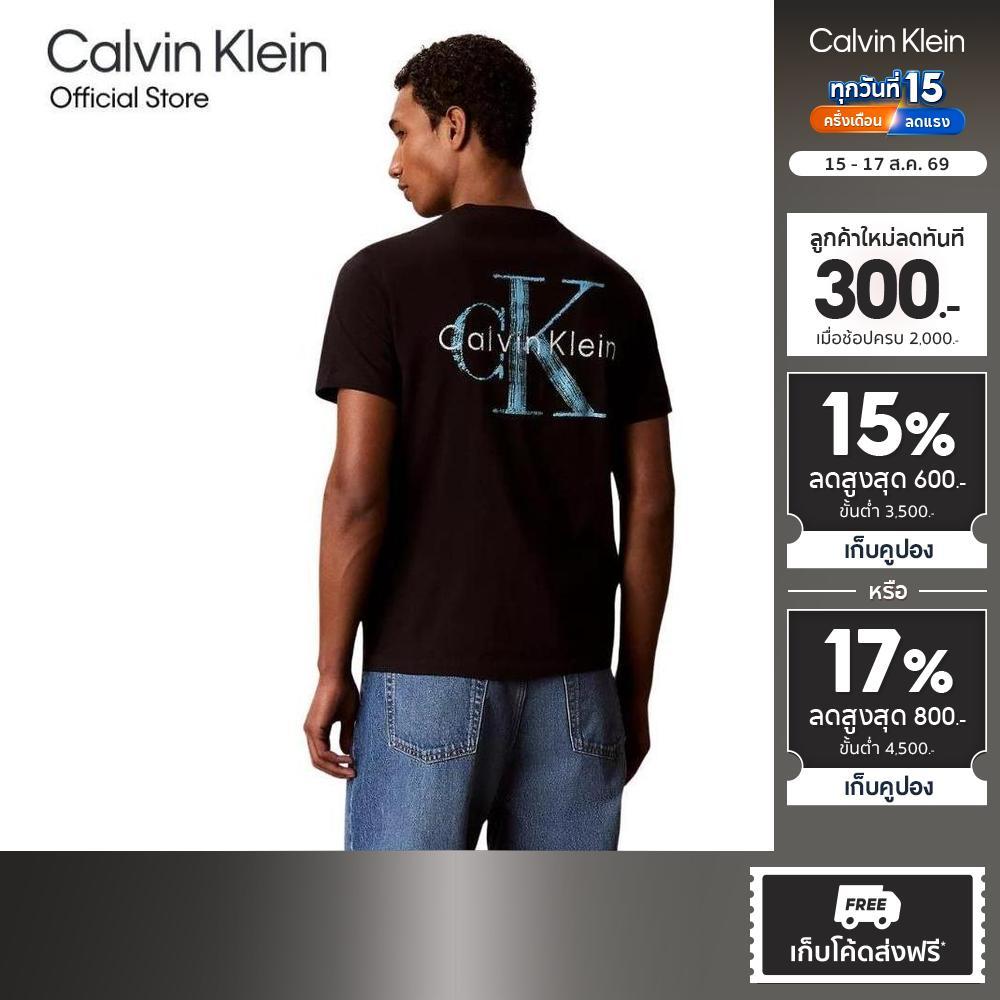 CALVIN KLEIN เสื้อยืดคอกลมผู้ชาย Brushstroke Monologo Graphic ทรง Regular รุ่น 4RG891G UB1-สีดำ
