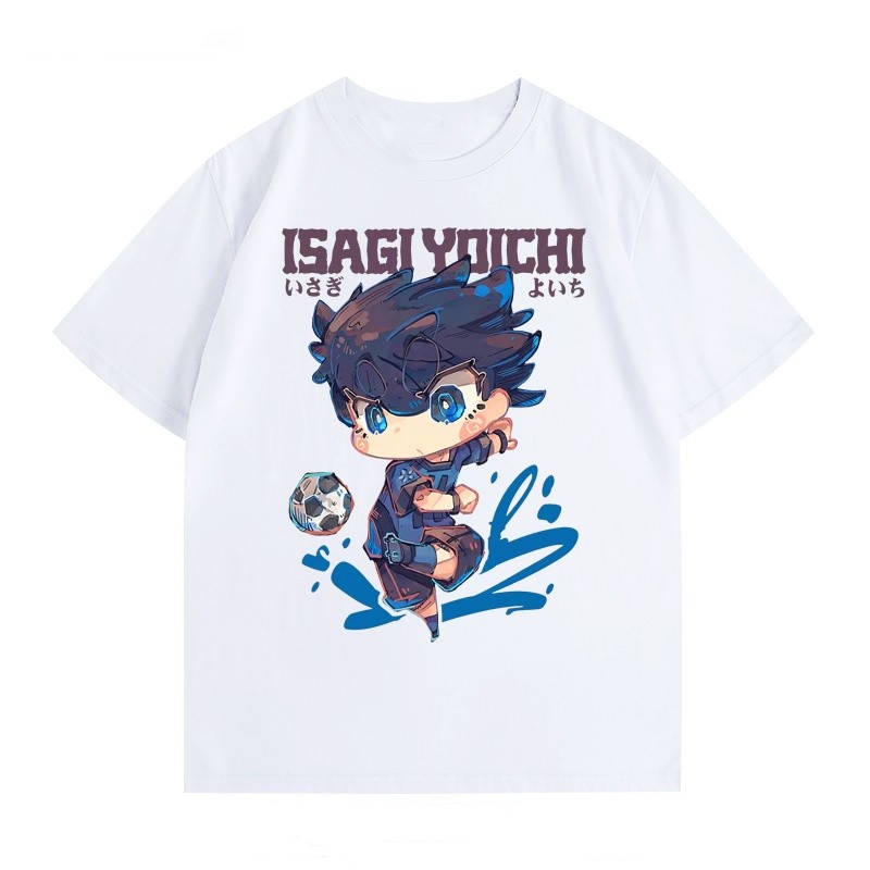 BAJU Unisex ใหม่ BLUE LOCK Anime Isagi Yoichi พิมพ์ต้นฉบับมังงะสไตล์แขนสั้นเสื้อยืดผ้าฝ้ายแท้ T-Shir