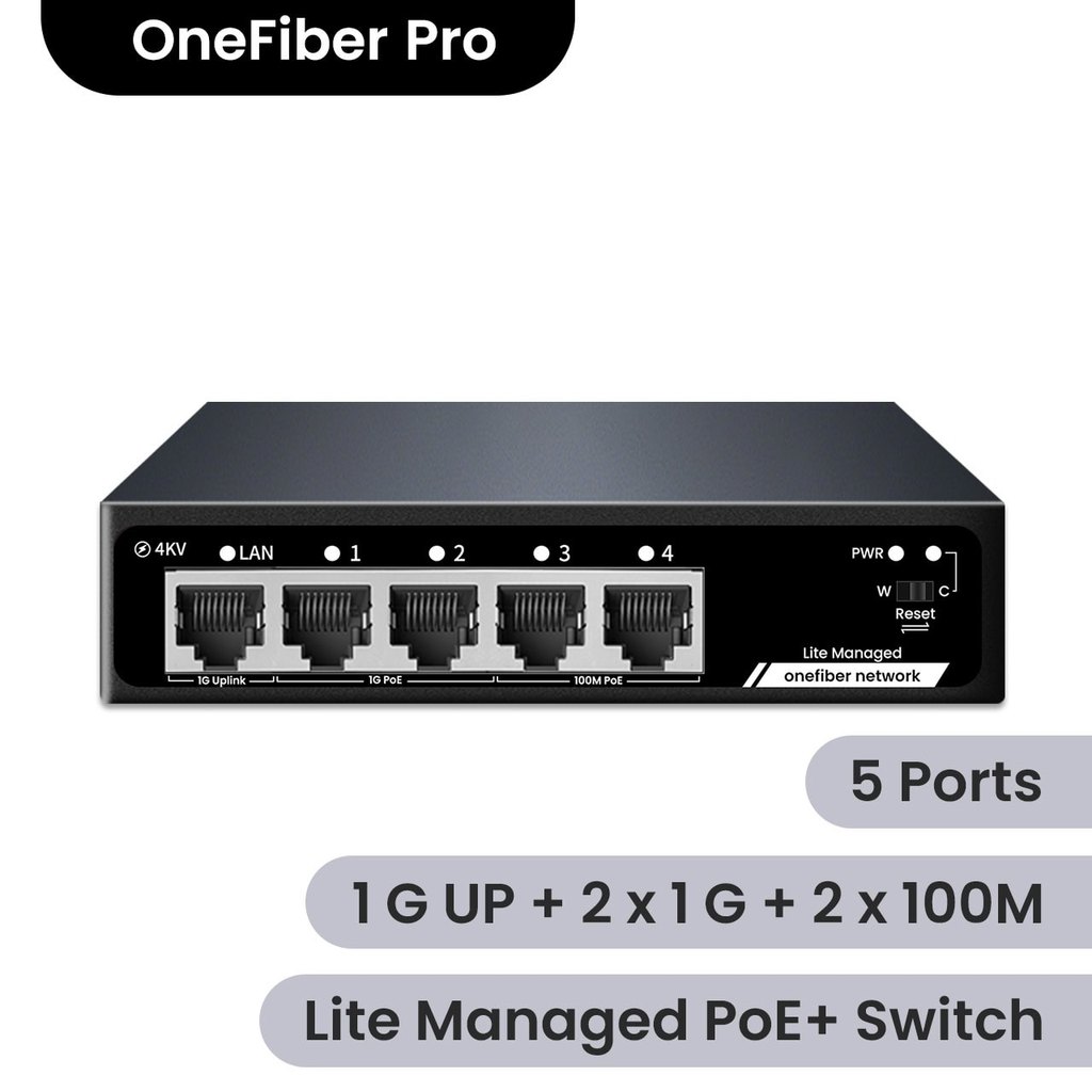 Onefiber Lite Managed PoE+ 3 x 1 Gbps + 2 x 100 Mbps RJ45 PoE Switch Hub