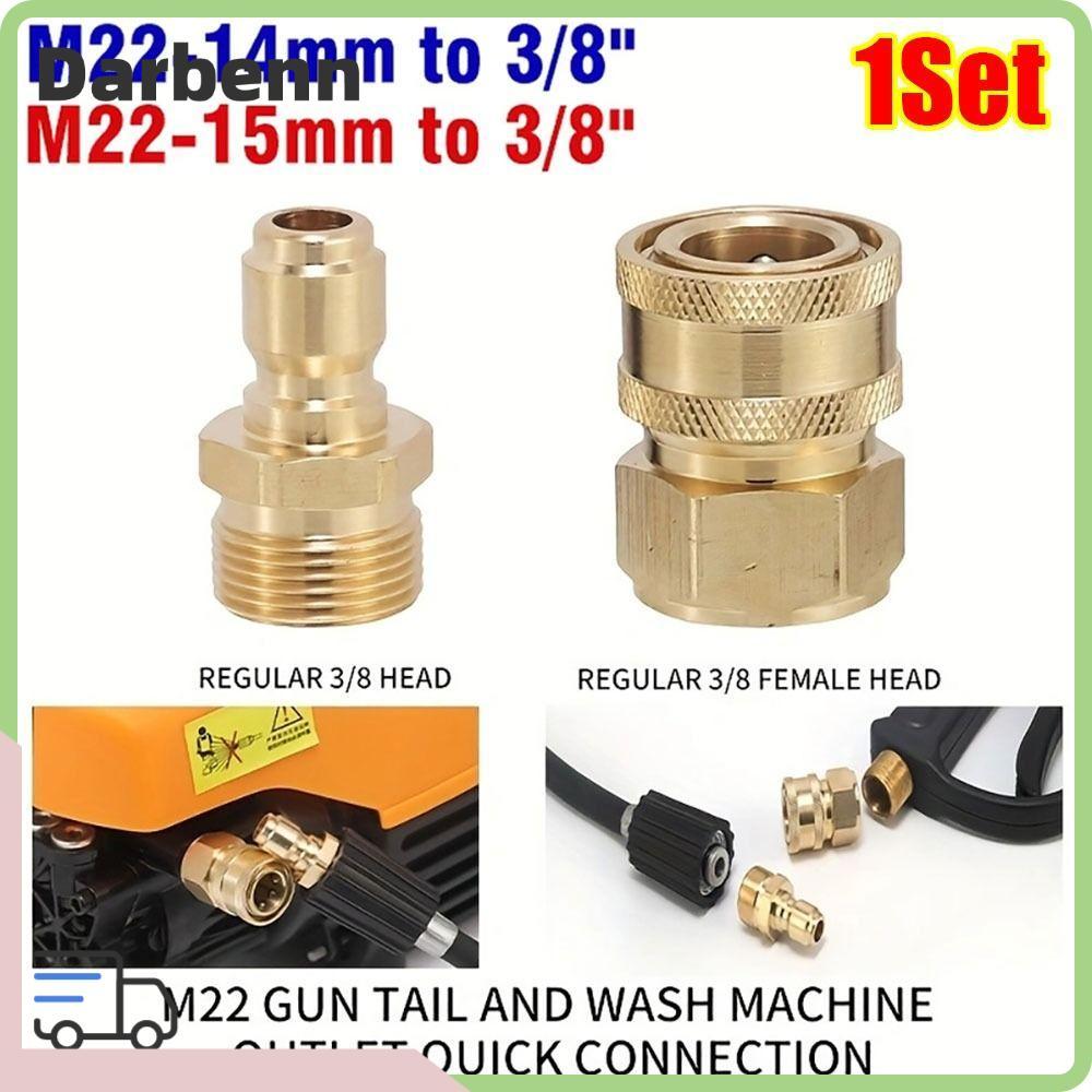 DARBEMY ชุดข้อต่อท่อแรงดันสูง 1 ชุด, อะแดปเตอร์แปลงเกลียว M22 3/8 นิ้ว, ข้อต่อเร็ว M22 14/15 มม. สํา