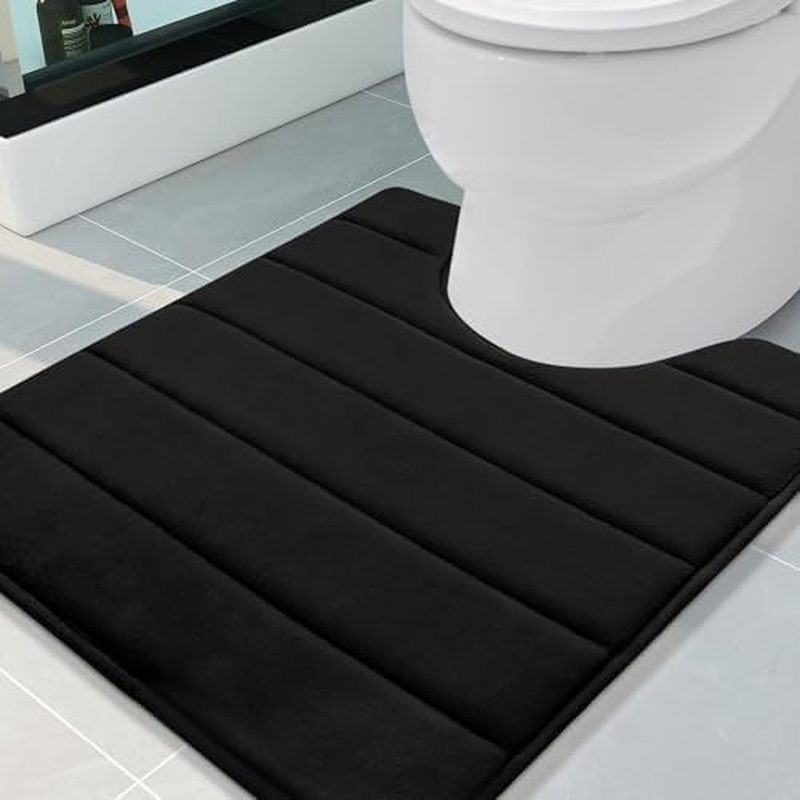 Buganda Memory Foam พรมห้องน้ํารูปตัว U 24 x 20 เสื่อห้องน้ําดูดซับ | สีดํา, หนานุ่มเครื่องซักผ้าได้