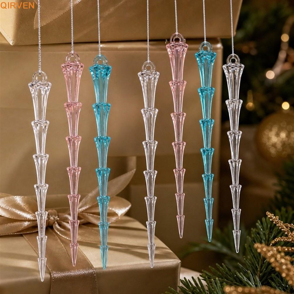 QIRVEN 12 ชิ้นอะคริลิค Icicle เครื่องประดับคริสต์มาส,โปร่งใสที่สมจริงต้นคริสต์มาส Icicle ตกแต่ง, Sha