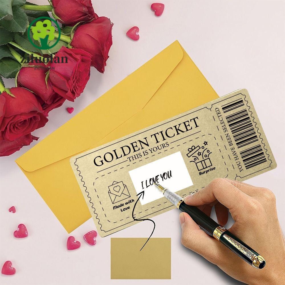 ZILUOLAN คอนเสิร์ตตั๋ว,พร้อมซองจดหมาย Golden Ticket Scratch- Card, Party Favor Raffle Scratch Ticket