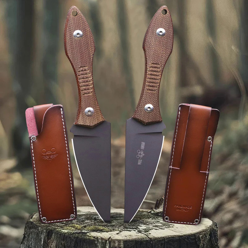 ✔ Giant Mouse Vox&Jens MF3 M390 Titanium Plated Tang Linen Handle Hunting Knife, Outdoor Survival Kn