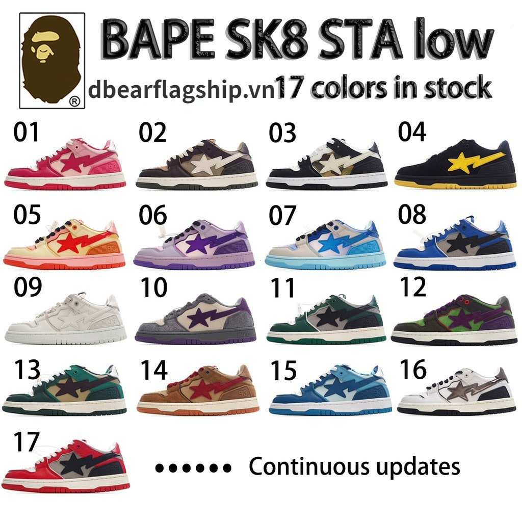 ส่วนลด BAPE Sk8 STA รองเท้าผ้าใบสไตล์แฟชั่นต่ํา UA BAPE STA รองเท้าผ้าใบต่ําสําหรับผู้ชายและผู้หญิงร