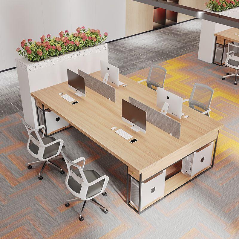 Staff desk for office, 2-person or 4-person, face-to-face working, solid wood computer desk