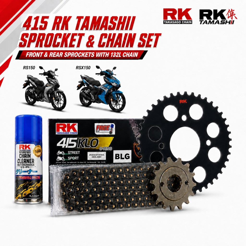 FRONT & REAR RK Tamashii Sprocket & RK 415 BLACK GOLD (BLG) โซ่ 132L [ RS150 RSX150 ]