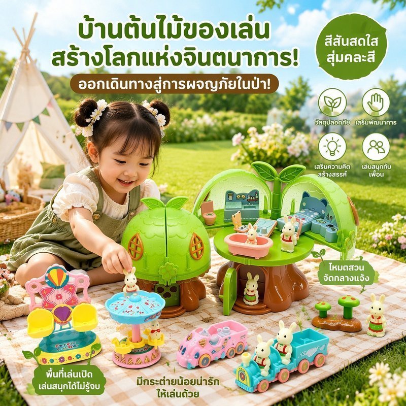 COD ชุดของเล่นบ้านต้นไม้กระต่าย ชุดครัว ถอดประกอบได้ เสริมทักษะ ของเล่นบทบาทสมมติ ของเล่นเด็ก