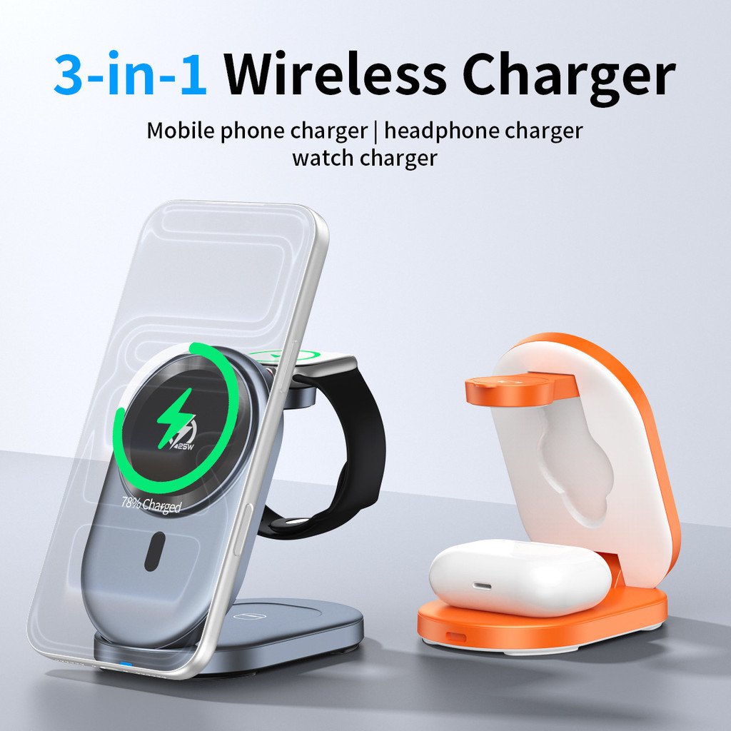 Qi2 Magnetic 25W แท่นชาร์จไร้สายสามในหนึ่งเดียวแบบพับได้