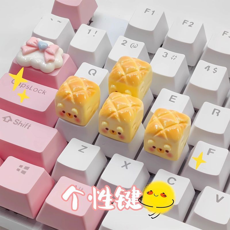 可爱小熊面包立体仿真食完凸起按键美甲敲键盘辅助贴加高个键' 帽Nail Typing Tool, Long Nail Typing Keyboard Assistant, Key Cap Sticke