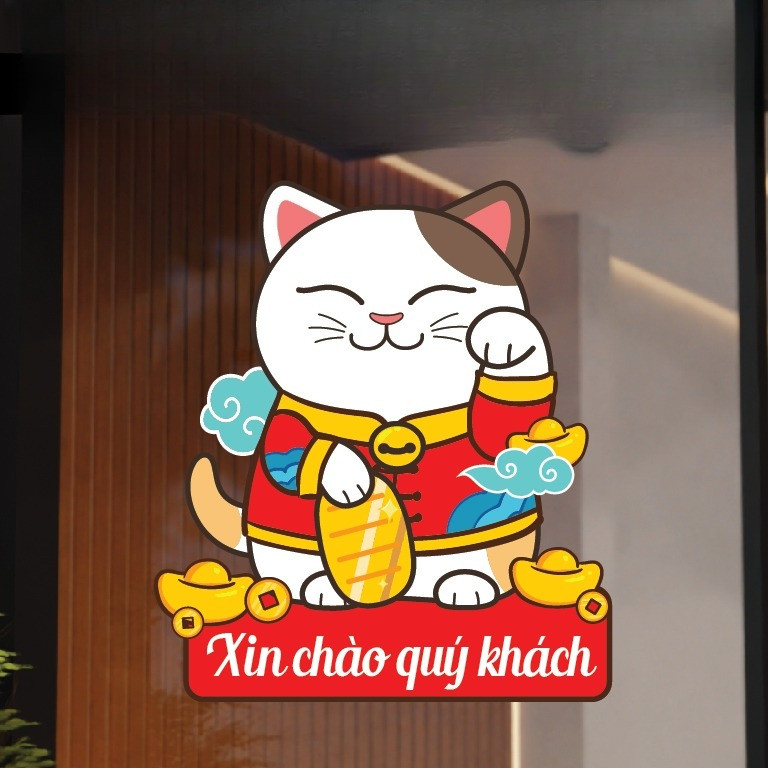 GOD OF WEALTH CAT Decal - สติ๊กเกอร์กันน้ํา กันแดด สําหรับตกแต่งกลางแจ้งและในร่มของร้านค้า (DL606)