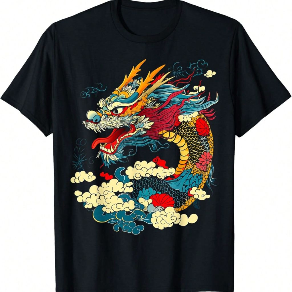 เสื้อยืด Asian Dragon Motif Mythical Art Asian Dragon