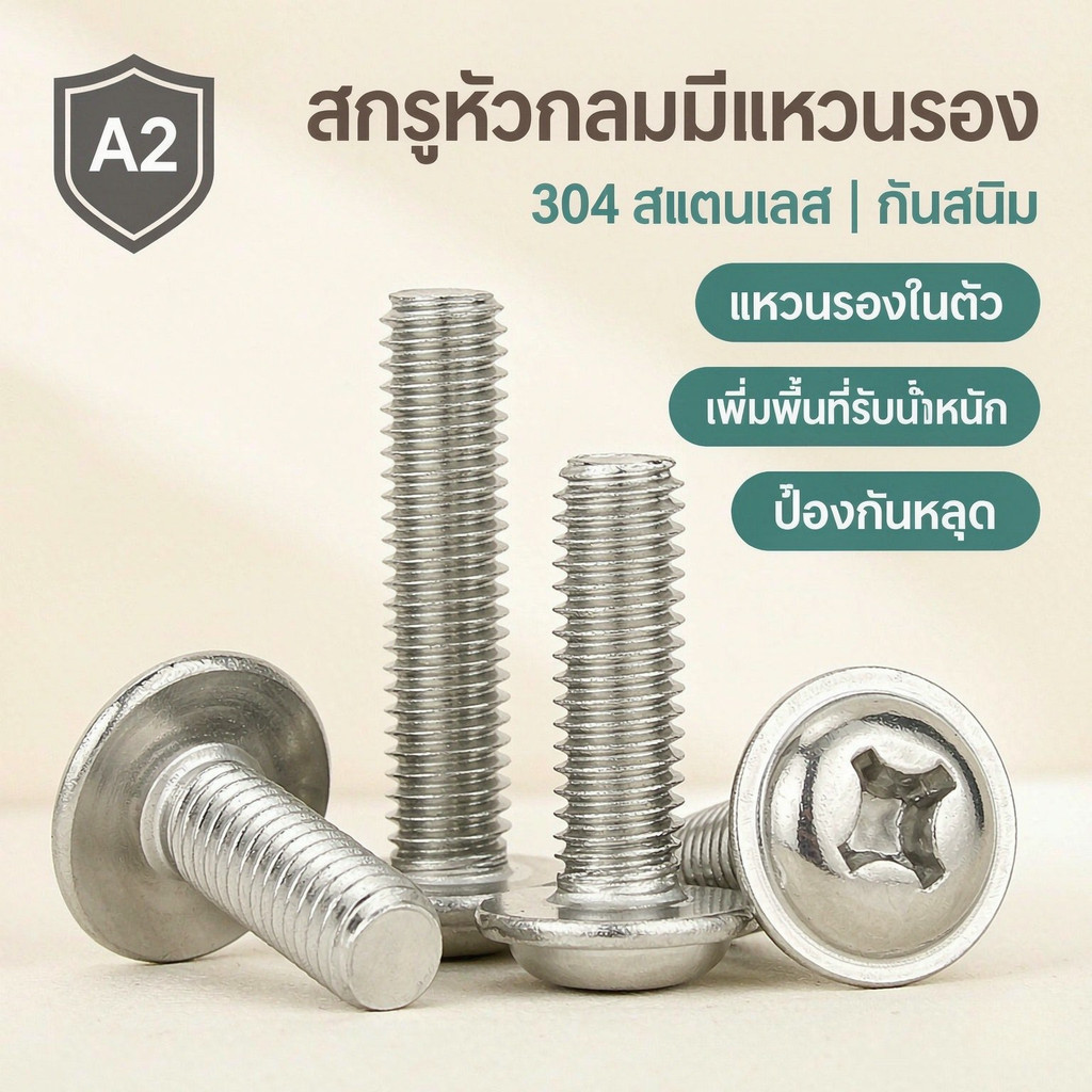 304 หัวกลมไขว้สแตนเลสพร้อมสกรูบุนวม หัวกระทะขนาดใหญ่ หัวกึ่งกลม สกรูคอมพิวเตอร์ M4/M5/M6/M8 * L4-60 