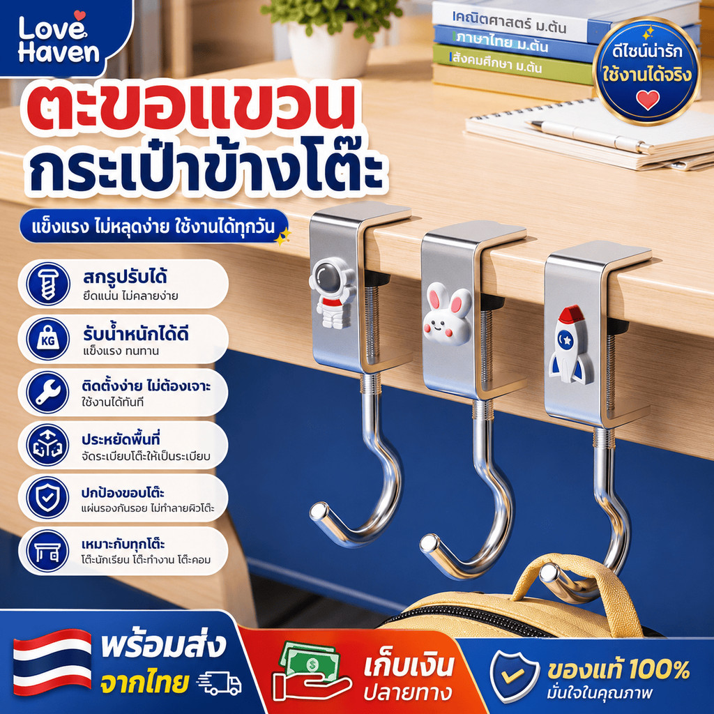 [LoveHaven] ตะขอกระเป๋าถอดได้ แขวนได้ โต๊ะทํางาน ถอดออกได้ง่าย แบบพกพา ประเทศไทย พร้อมส่ง ราคา Cost-ใช้งานง่าย