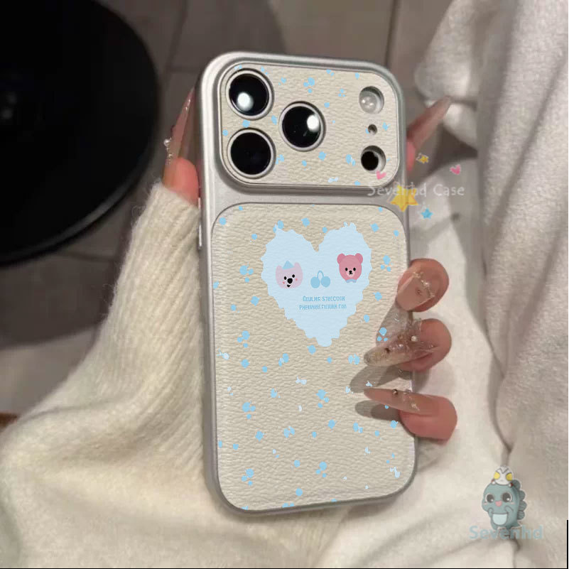 สําหรับ iPone 17 16 15 14 13 12 11 Pro Max X Xs Xr Max Kawaii หมีหัวใจลิ้นจี่-เนื้อเคสโทรศัพท์