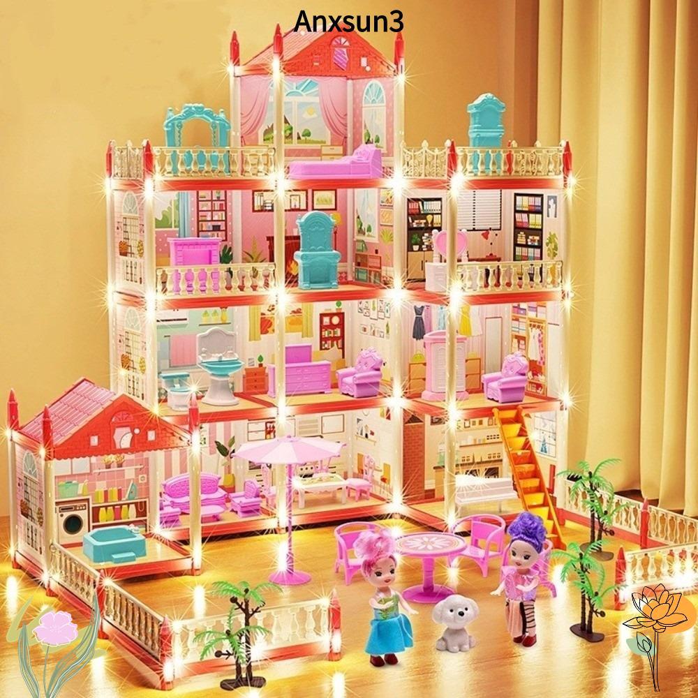 ANXSUN3 Dream DollHouse Castle, ของขวัญวันเกิดประกอบ Villa Princess Castle, พร้อมไฟ LED อาคาร Big Vi