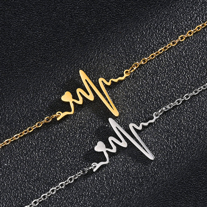Heartbeat ECG จี้สร้อยคอ O‐Chain ไทเทเนียมเหล็ก Electroplated ขัดคอเครื่องประดับสําหรับผู้หญิง XLJWR